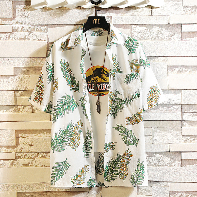 Japanese white wall hanging beach flower shirt