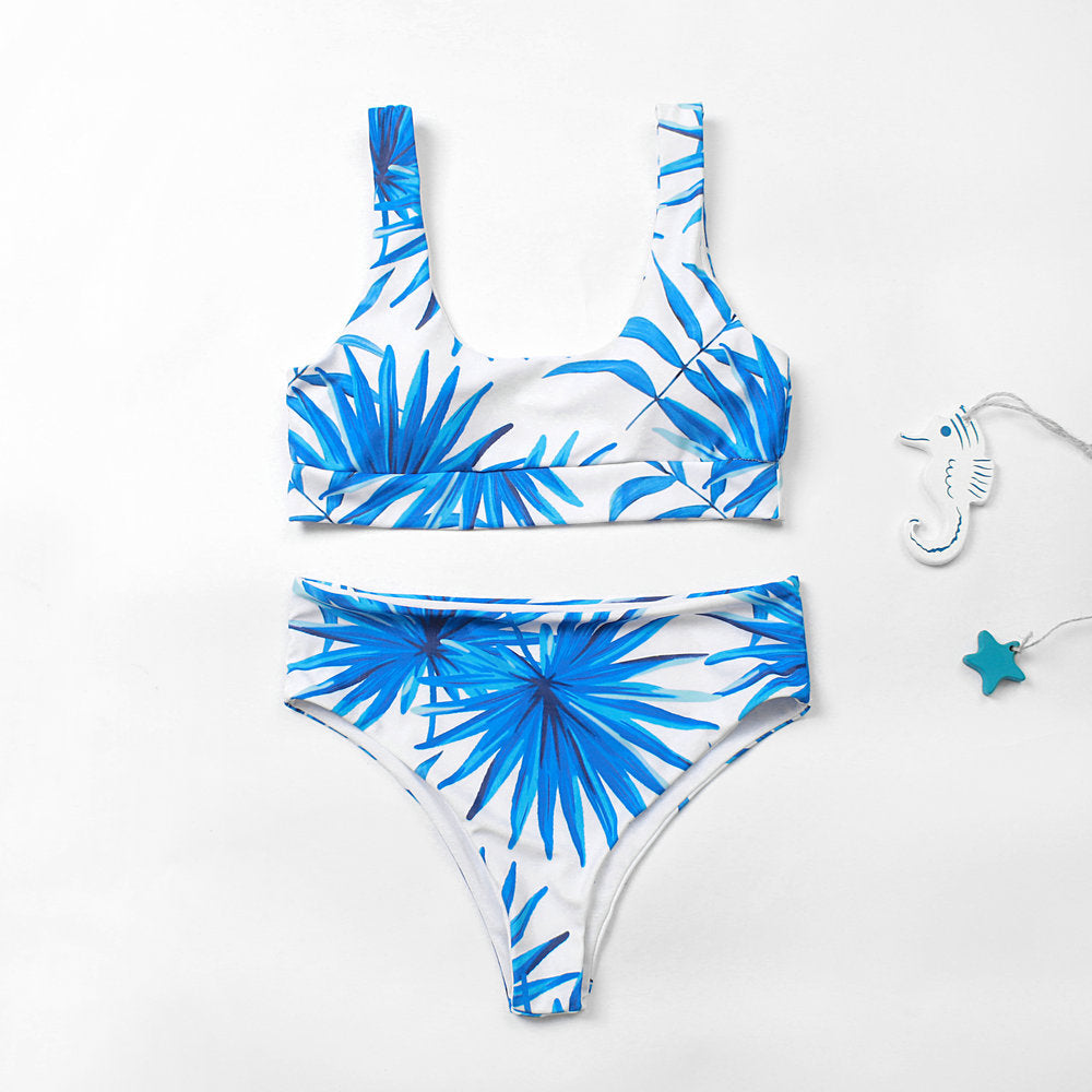 Summer Seaside Beach Trend Fashion Women'S Two-Piece Tropical Print Sexy Swimsuit