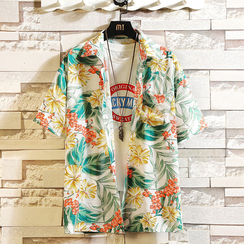 Japanese white wall hanging beach flower shirt