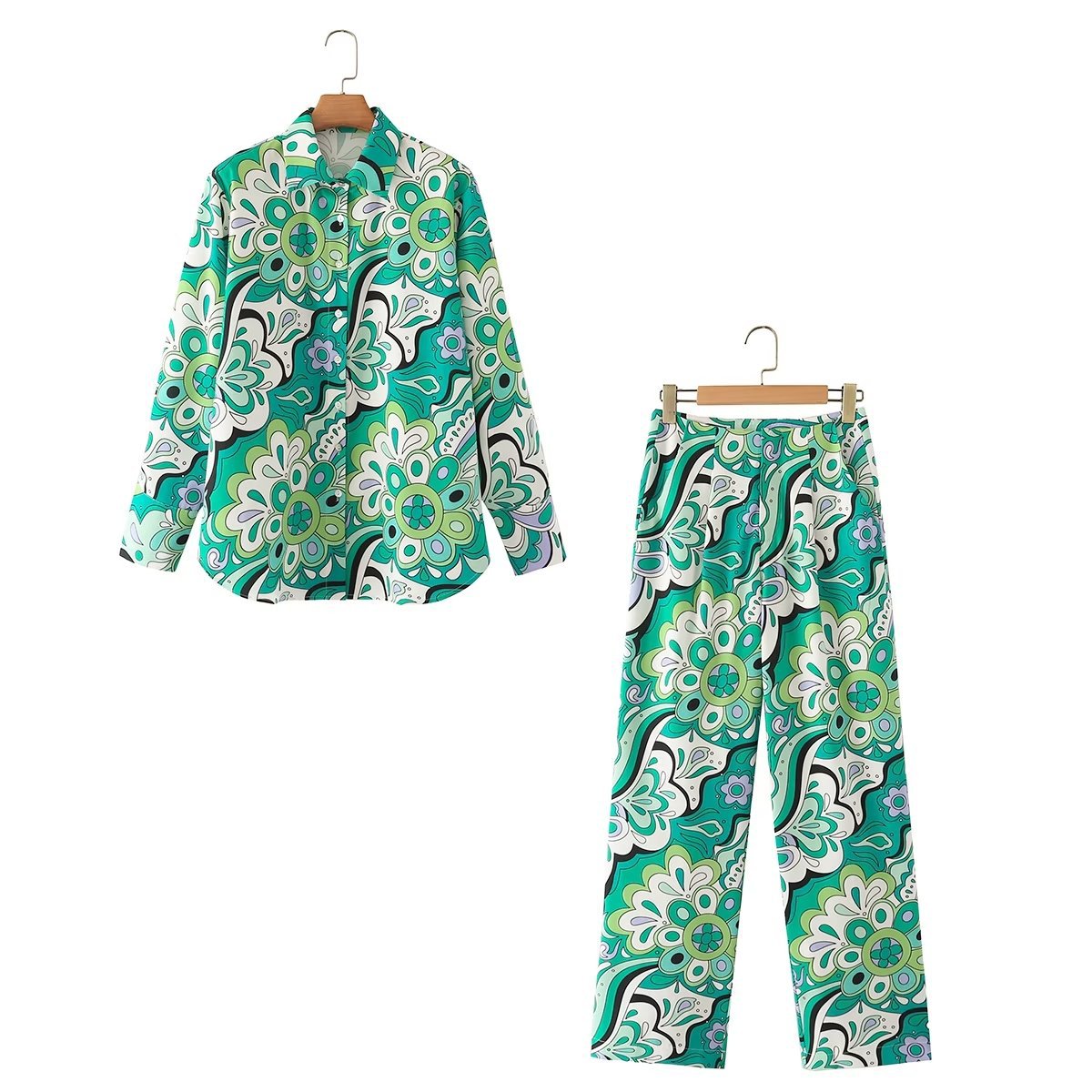 Digitally Printed Loose Resort Tropical Shirt Trousers Set
