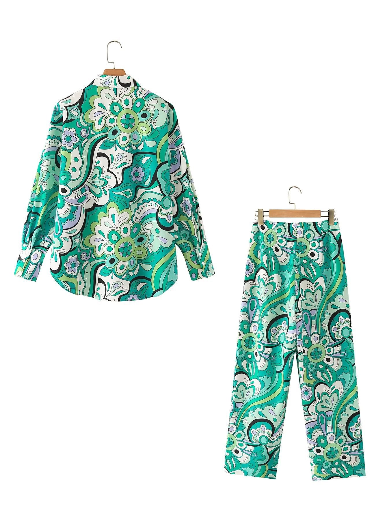 Digitally Printed Loose Resort Tropical Shirt Trousers Set