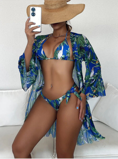 Tropical Triangle Bikini Swimsuit Kimono