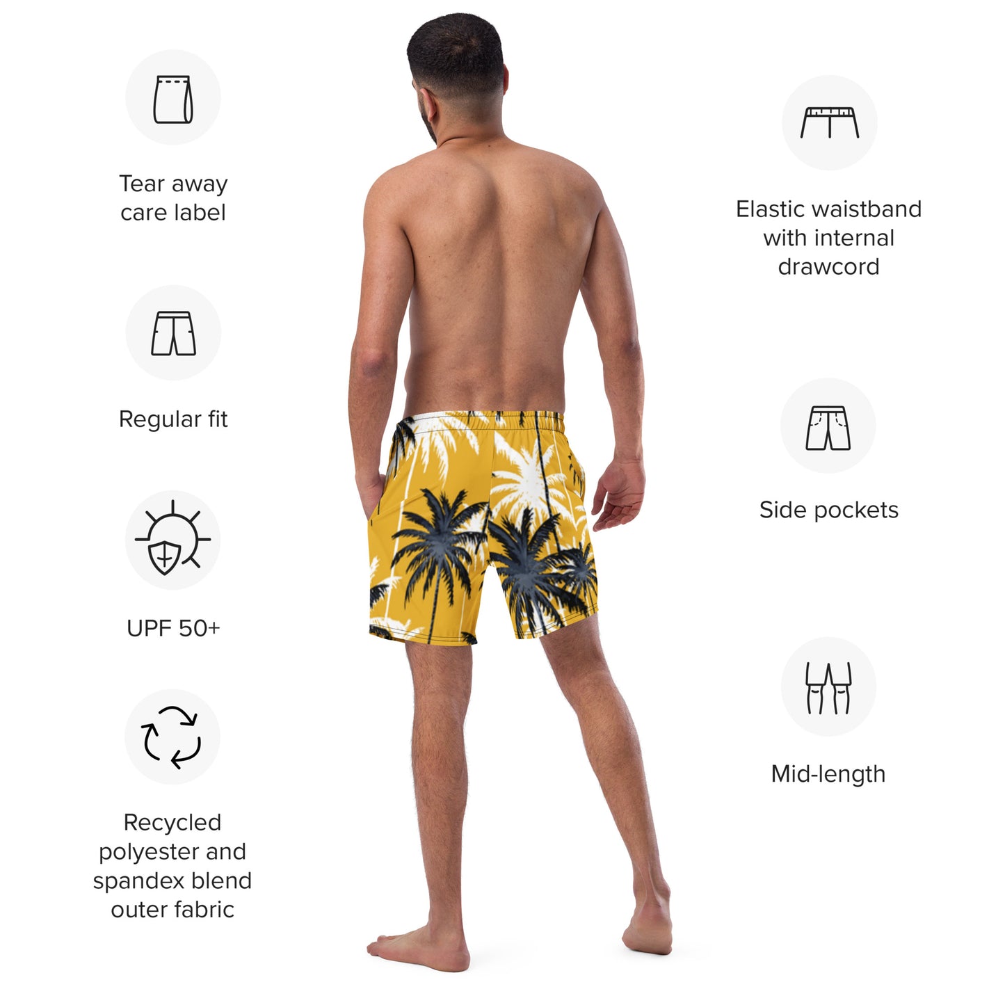 Men's swim trunks gold palm
