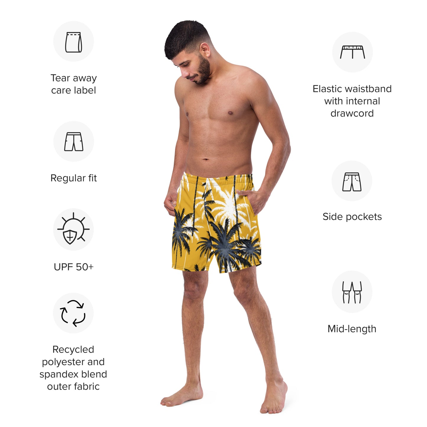 Men's swim trunks gold palm