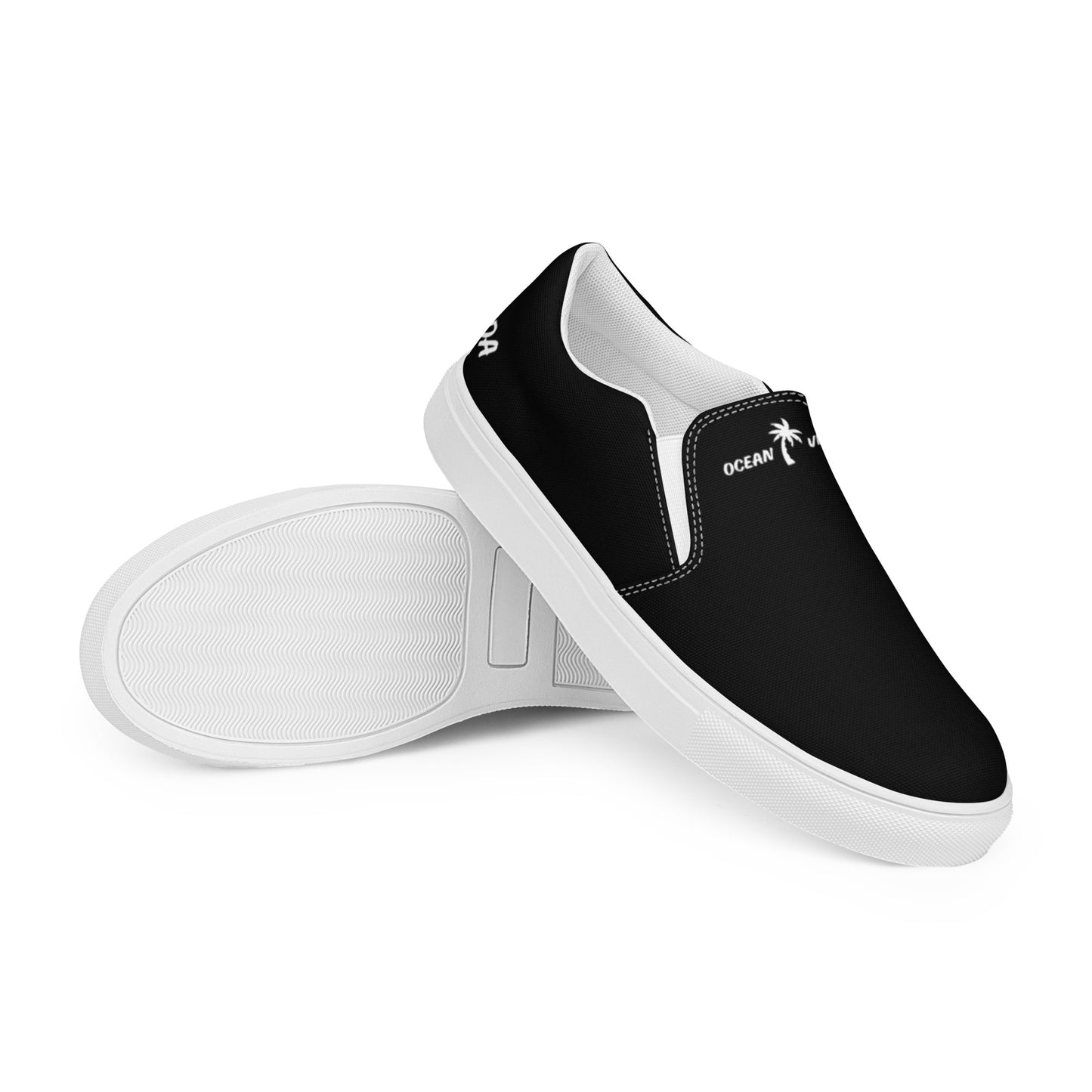 Men’s Black Slip-on Canvas Shoes White Palm
