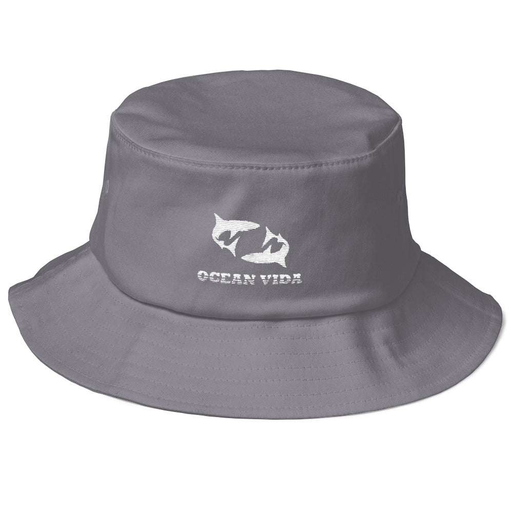 Gray Old School Bucket Hat with White Logo