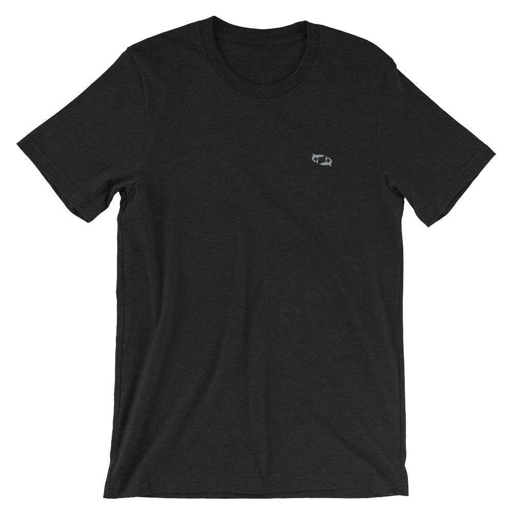 Black Heather T-Shirt with Embroidered Gray Sharks