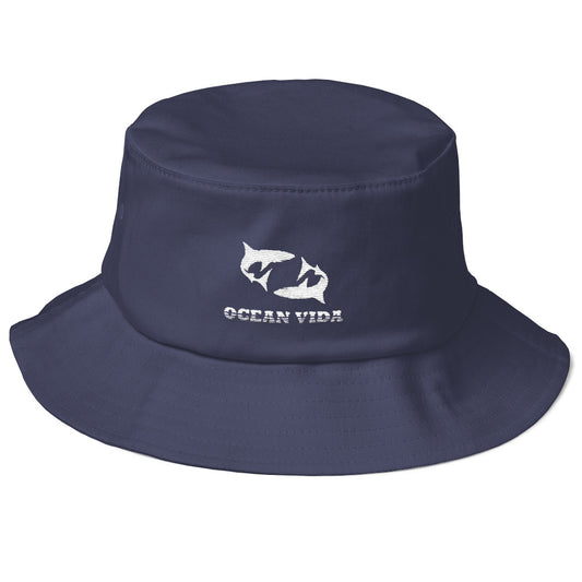 Navy Old School Bucket Hat with White Logo