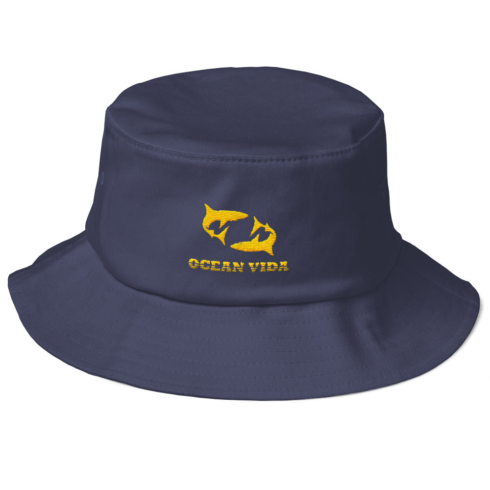 Navy Old School Bucket Hat with Yellow Logo