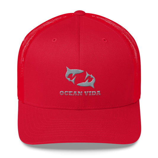 Red Outdoor Trucker Cap with Gray Logo