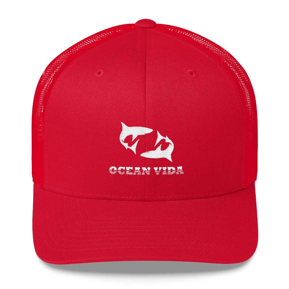 Red Outdoor Trucker Cap with White Logo
