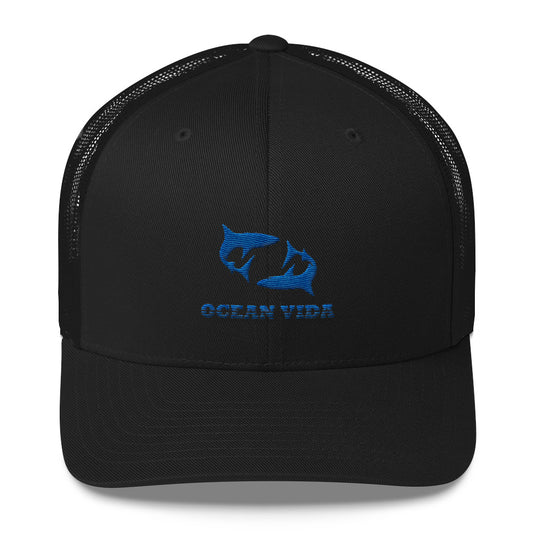 Black Outdoor Trucker Cap with Blue Logo