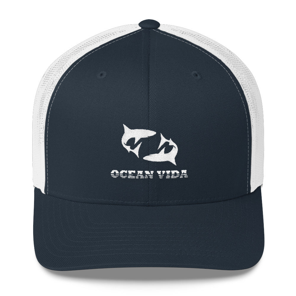 Navy and White Outdoor Trucker Cap with White Logo