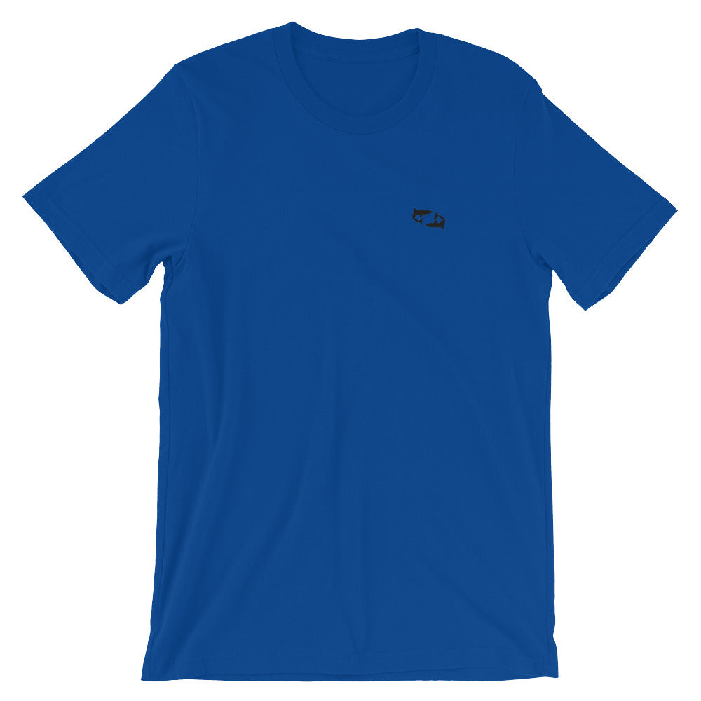 Royal Blue T-Shirt with Embroidered Black Sharks