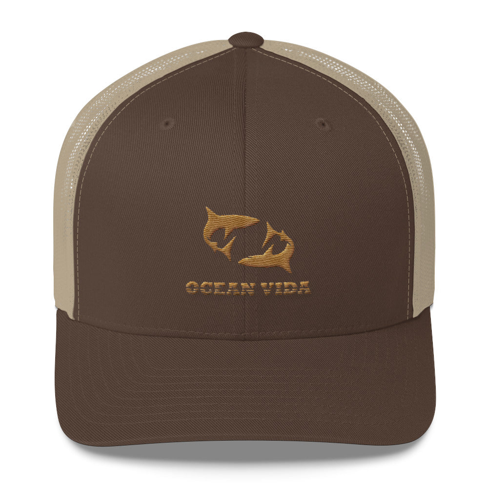 Brown and Sand Outdoor Trucker Cap with Khaki Logo