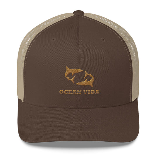 Brown and Sand Outdoor Trucker Cap with Khaki Logo
