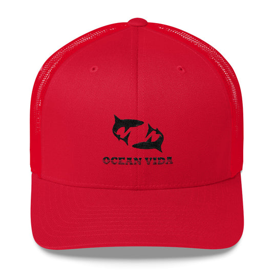 Red Outdoor Trucker Cap with Black Logo