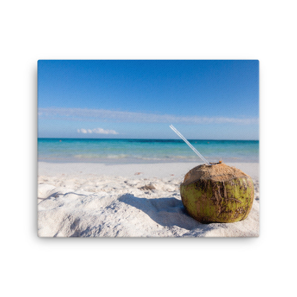 Coconut Drink on Beach - Canvas