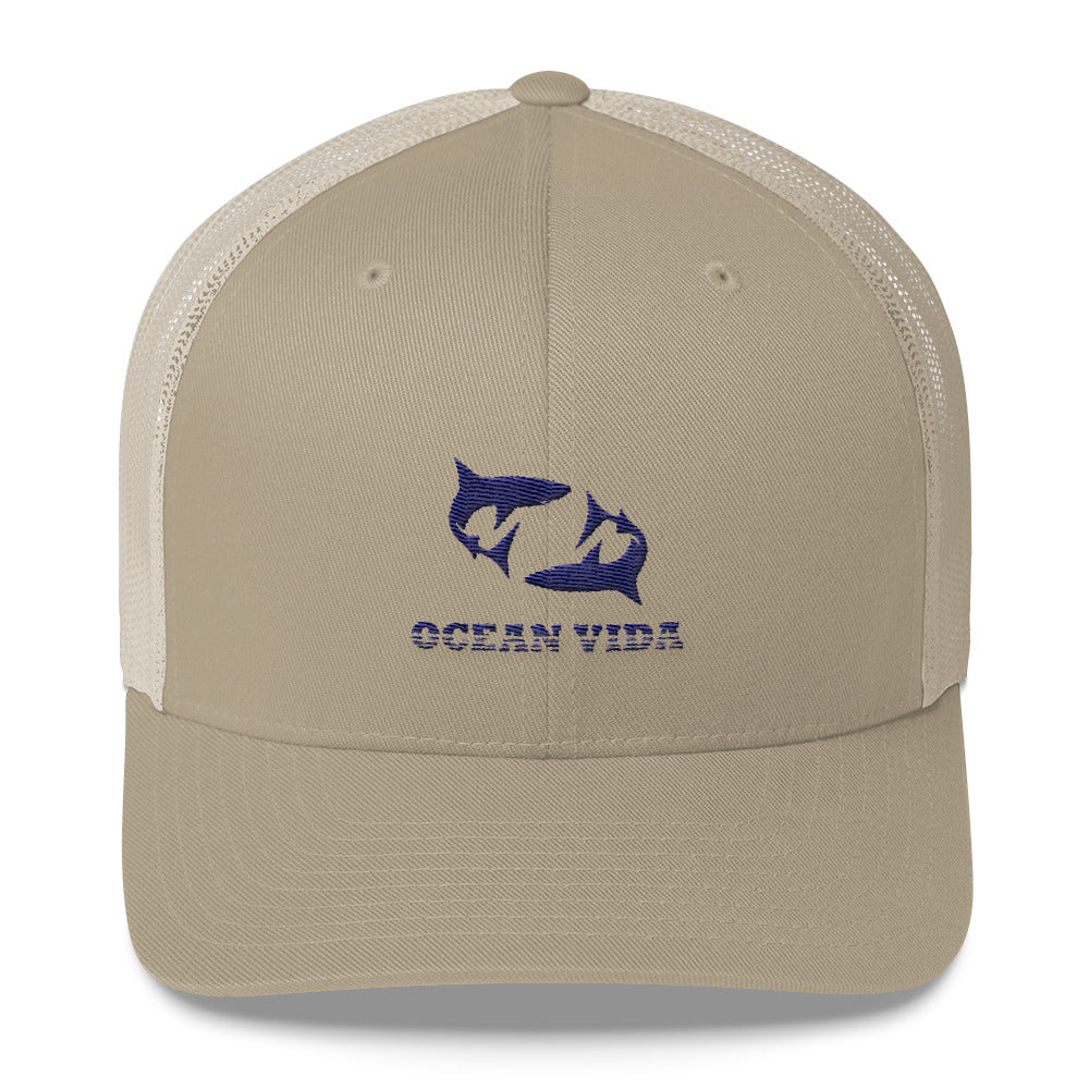 Sand Outdoor Trucker Cap with Navy Logo