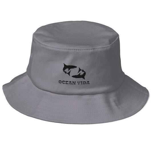 Gray Old School Bucket Hat with Black Logo
